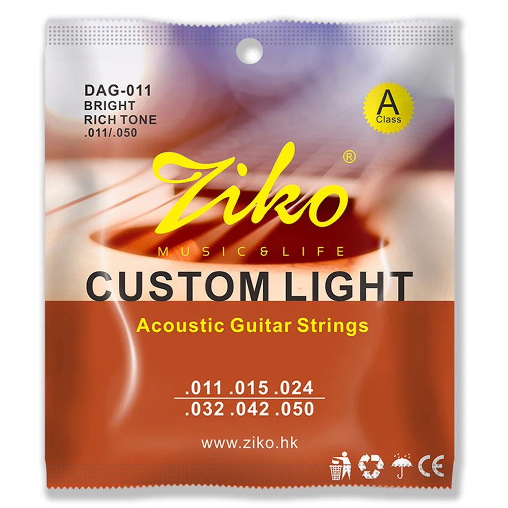 ZIKO Acoustic Guitar Strings DAG-011 Steel Core Brass Extra Light Parts Guitar Strings Instruments Guitar Parts & Accessories