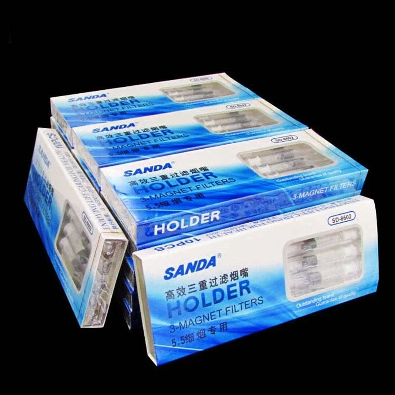 120 PCS Disposable Triple Magnet Filter Tobacco Tar Filter Tips Filtration Holder Mouthpiece for 5.5mm Slim Cigarettes