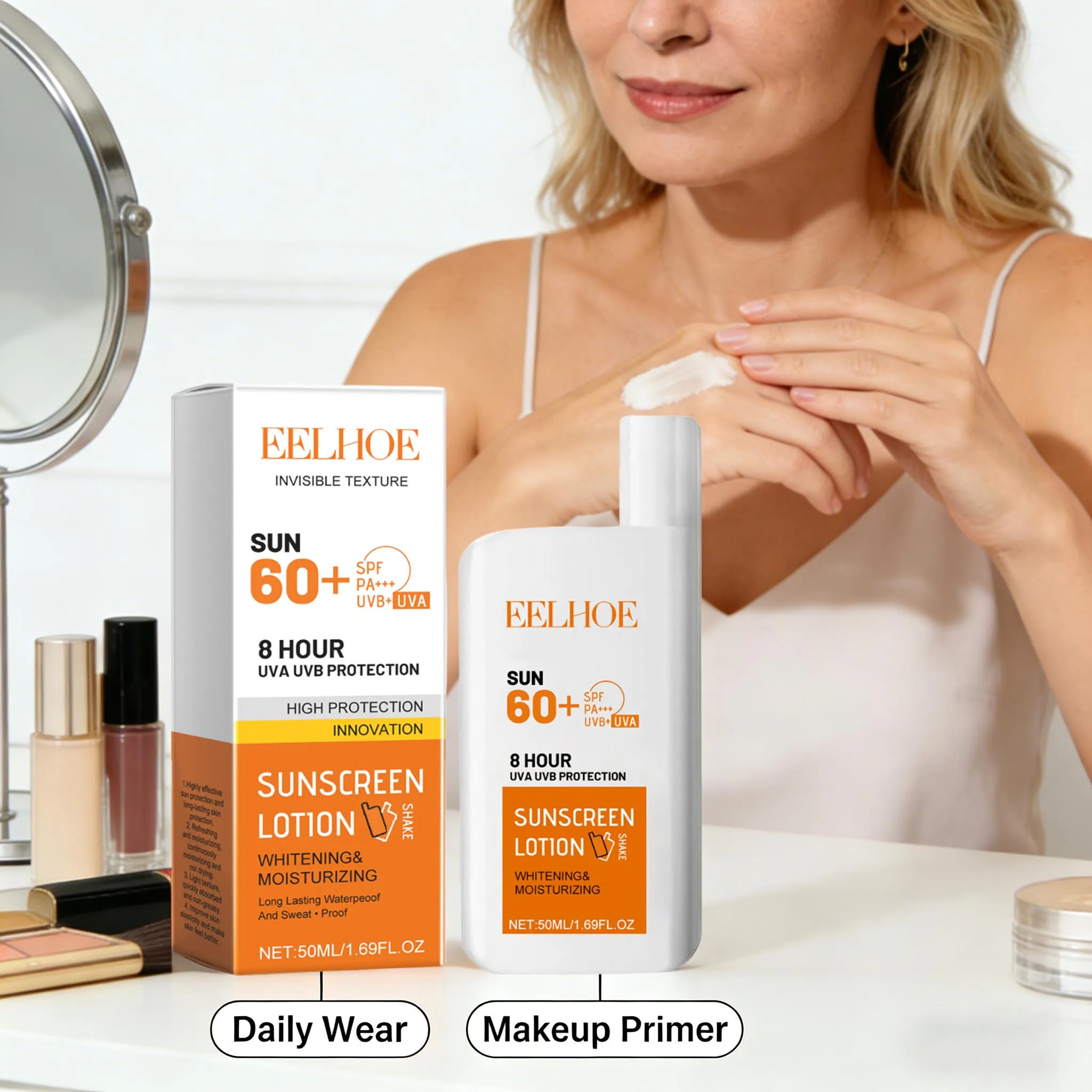 SFP 60+ Invisible Sunscren Lightweight Sweat Resistant Daily Face Moisturizer Sun Lotion Refreshing Zero White Cast Suncream