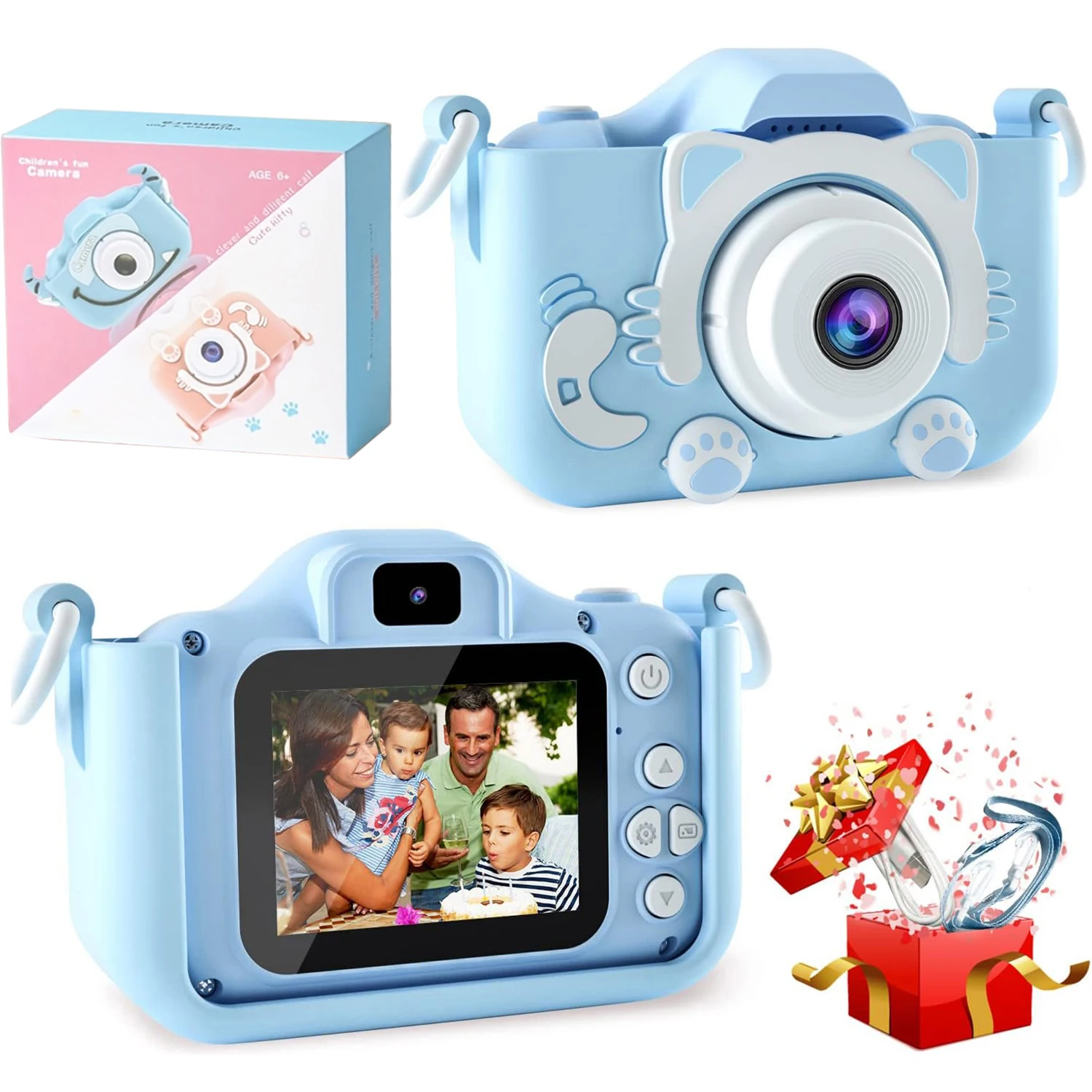 Caméra pour enfants, double caméra, HD 1080P, 48MP avec enregistrement vidéo Cadeau d'anniversaire parfait pour les enfants Idéal Noël, Halloween ou Bir