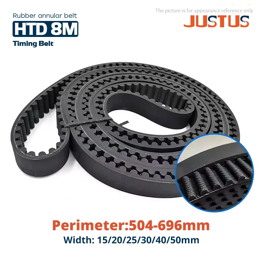 

HTD 8M High Torque Rubber Synchronous Timing Belt-Various Width 15-50mm Circumference 504/512-696mm for Precision Drive Systems