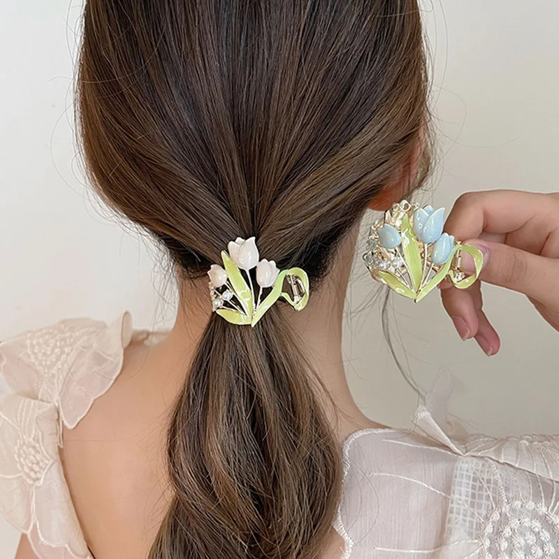 New Lily of The Orchid Flower Clip Luxury Large Back of The Head Shark Clip Girl Hairpin Hair Claw Headwear 2022 Hot Sale