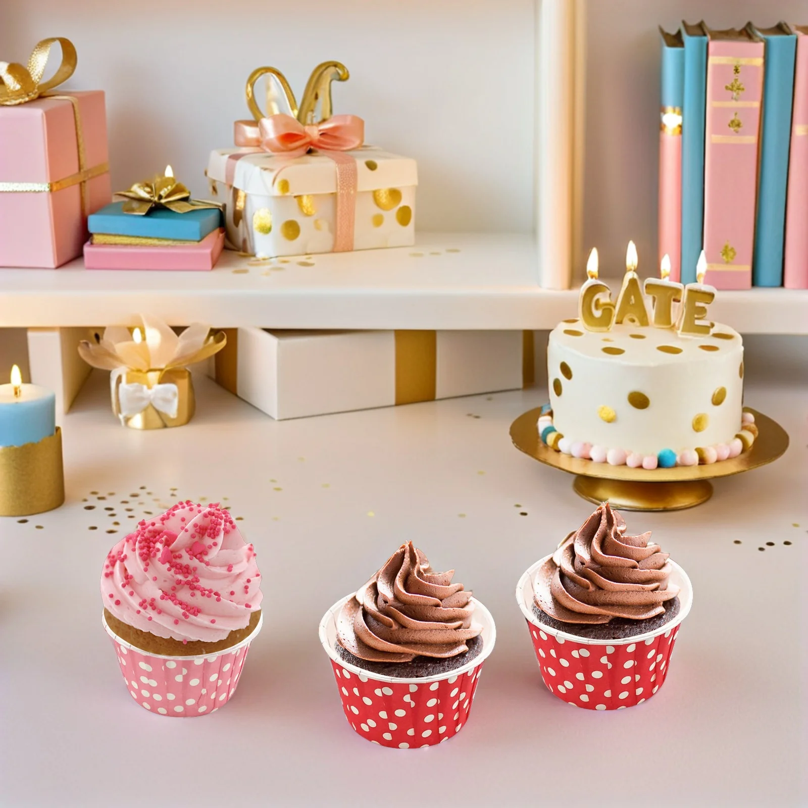 

50pcs Baking Cups Disposable Cake Cups Food Grade Leak Resistant Paper Dessert Bowls Biodegradable For Ice Cream Bakery Party