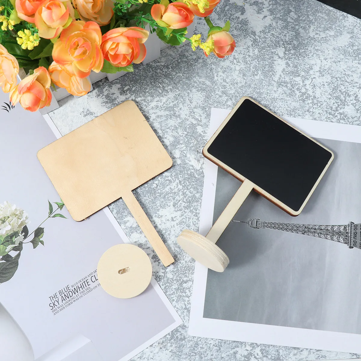 

10Pcs Eco Friendly Wooden Mini Blackboard Square Shape with Insertable Splint Base Perfect Message Board for Weddings Parties