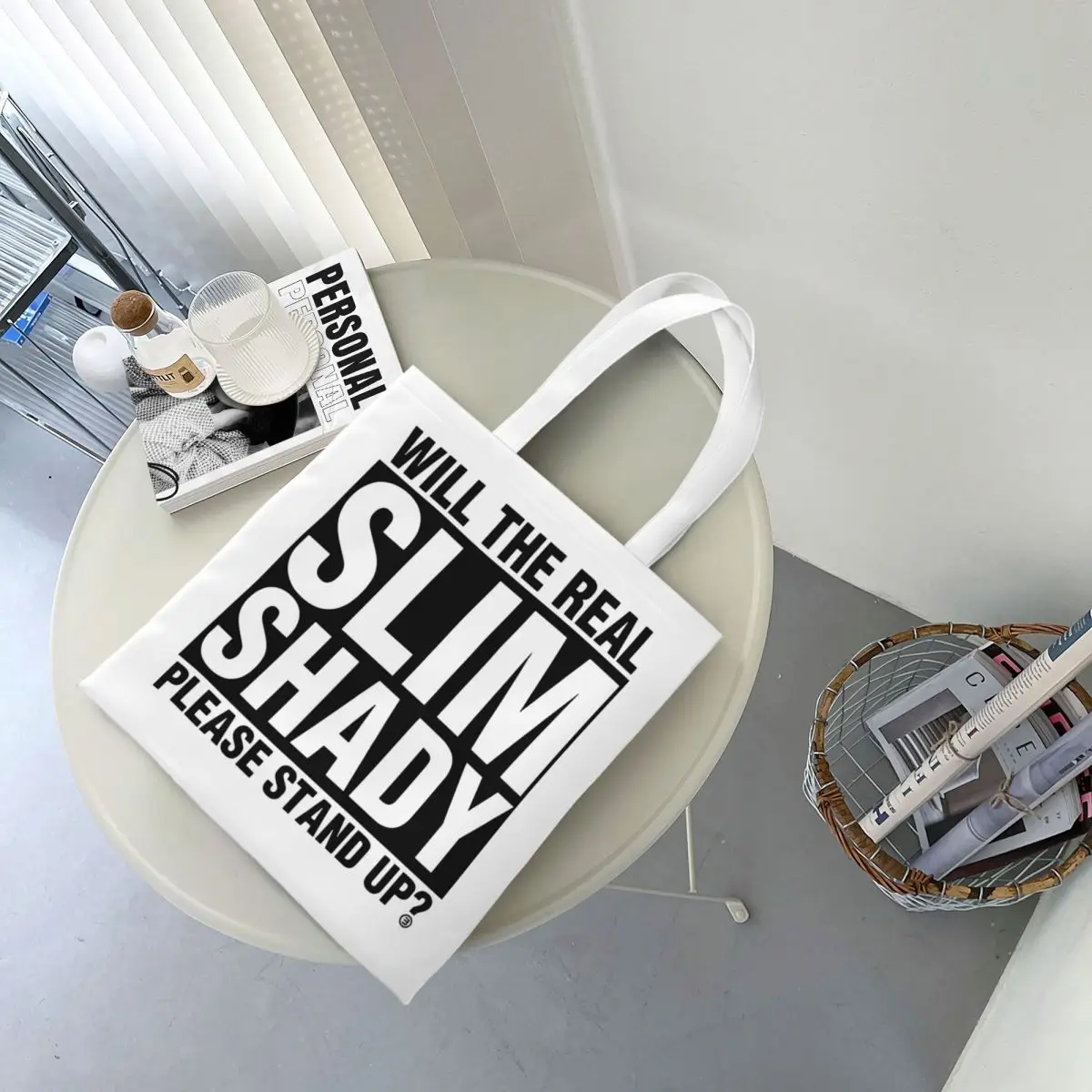 Eminem Merch Please Stand Up Shopping Bags Canvas The Tote Bag Folding for Ladies Shoulder Tote Travel Handbag