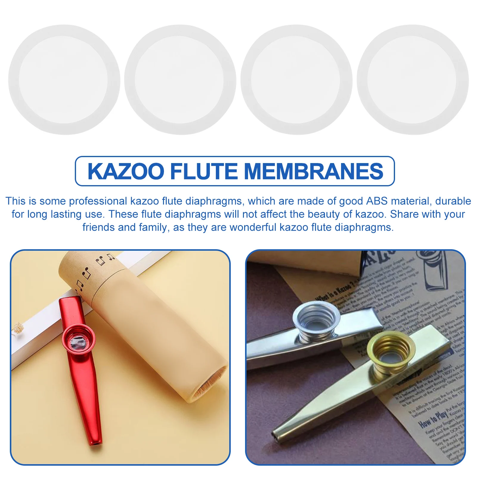

50Pcs Kazoo Flute Diaphragms Transparent Durable ABS Practical Music Instrument Supplies Lightweight Flute Protective Films