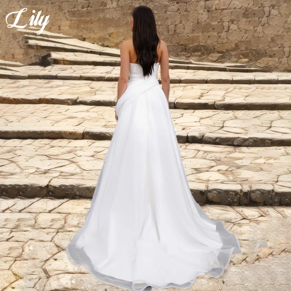 Lily White Strapless Prom Gown 3D-Flowers Backless Prom Dress Side Split Trailing Wedding Party Evening Dress 프롬 드레스 Customized