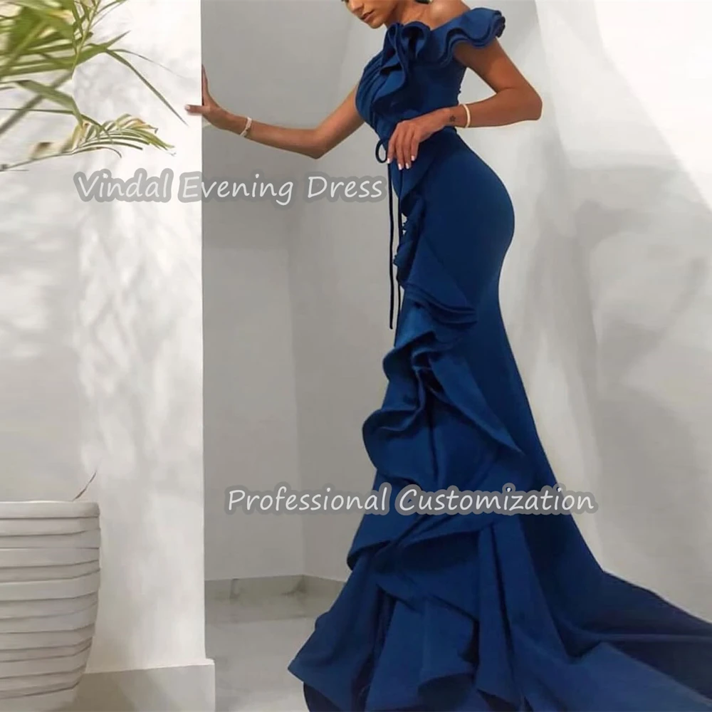 

Vindal Evening Dress Off-the-shoulder Floor Length Straight Crepe Built-in Bra Elegant Short Sleeves Saudi Arabia For Woman 2024