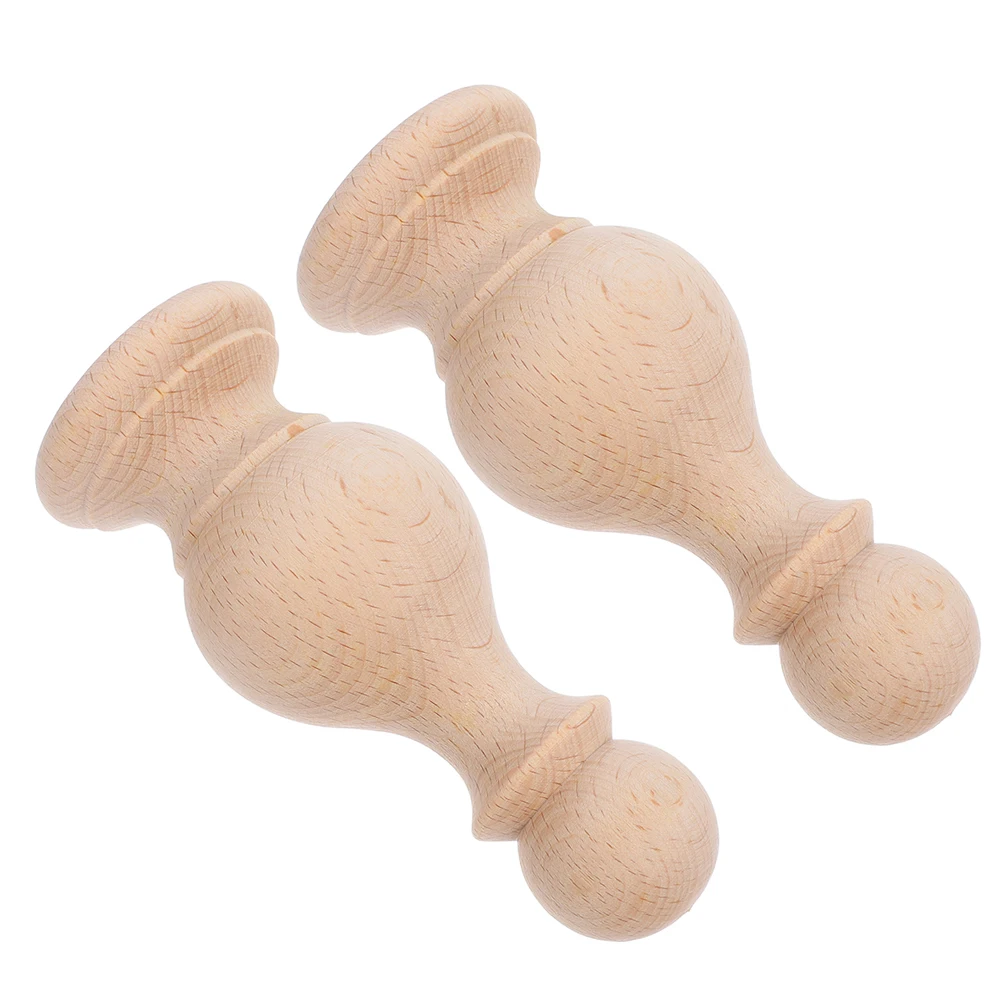 

2 Pcs Pillar Furniture Wood Carving Diy Craft Finials Wooden Decoration Parts Home