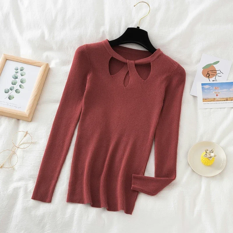 Weibliche Herbst Winter Grundlegende Pullover Sexy Hohl-out Gestrickte Frauen Pullover Y2K Rippen Pullover Slim Fit Pullover Weiche Warme tops