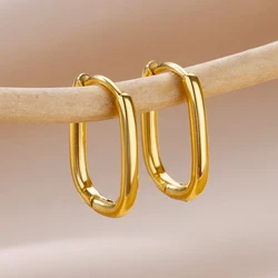 Smooth U-shape Hoop Earrings for Women New in Gold Color Stainless Steel Earrings Round Circle Party Ear Buckle Jewelry 2024