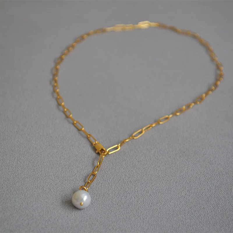 

Brass With 18K Gold Freshwater Pearl Pearl Necklace Women Jewelry Punk Designer Runway Rare Gown Boho Japan Korean