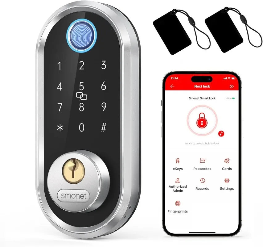 

Smart Deadbolt, SMONET Fingerprint Electronic Deadbolt Door Lock with Keypad - Bluetooth Keyless Entry Keypad, App Control