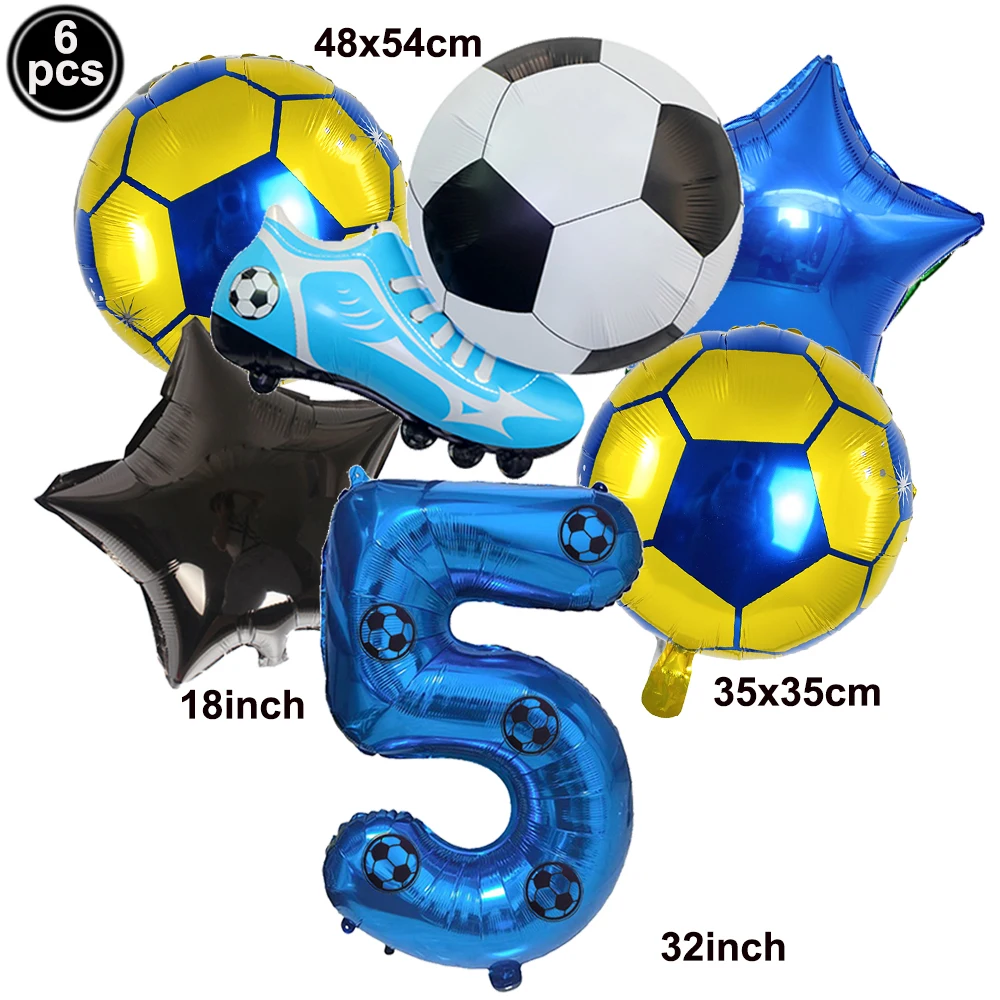 6-delige voetbalballonset met sticker, voetbalverjaardagsdecoratie voor jongens, voetbalthema feestbenodigdheden, voetbalfeestballon