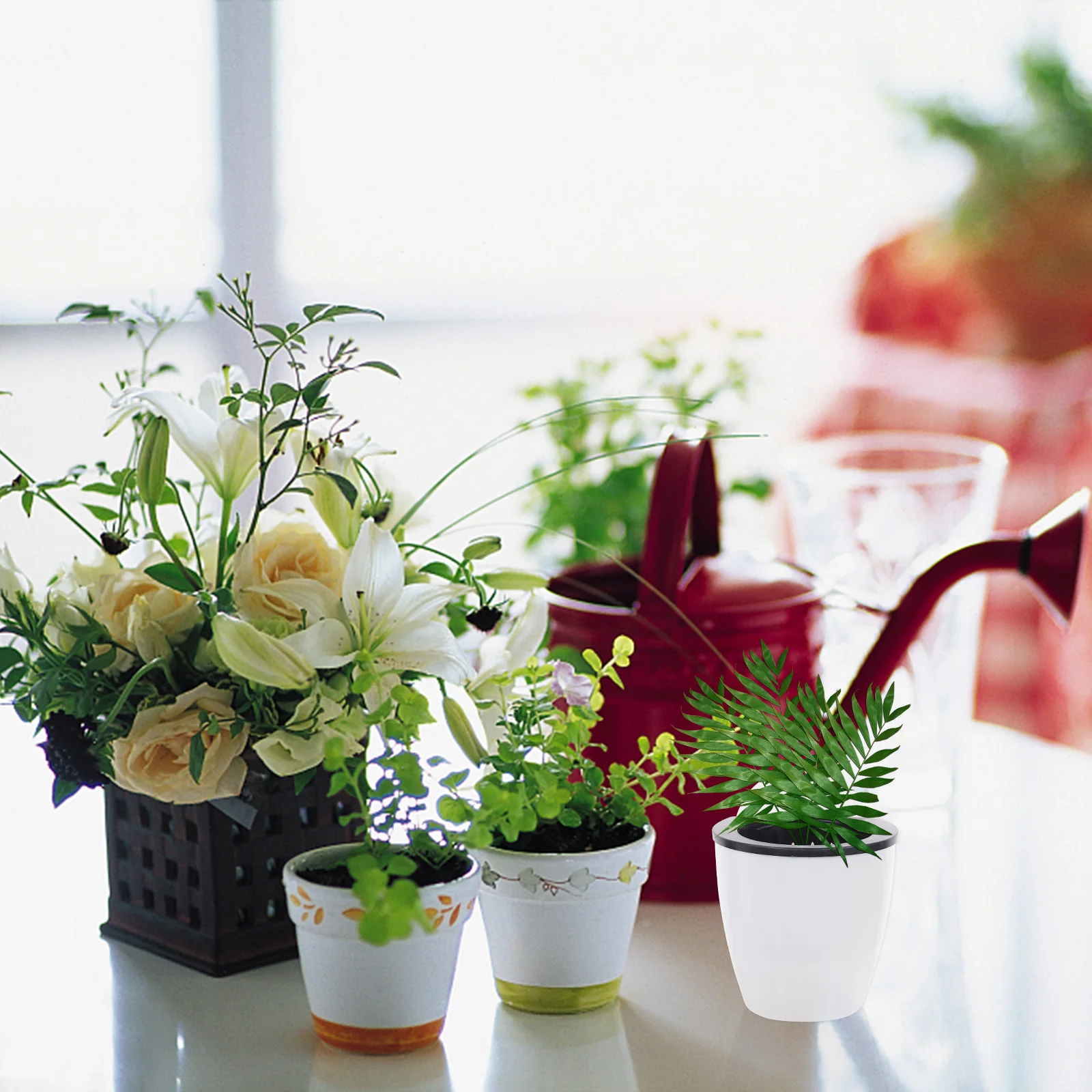 

5pcs Automatic Water Absorption Self-Watering Flower Pot With Removable Inner Plant Pot For Home Garden Office Decor White