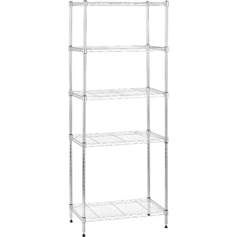 5-Shelf Adjustable Steel Storage Shelving Unit, 200 lb Capacity per Shelf, 23.2 x 13.4 x 60 inches, Chrome