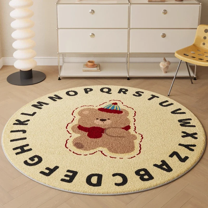 Cartoon Animal Children's Room Round Carpet for Living Room Thick Plush Crawling Pad  Mat Fluffy Soft Rug