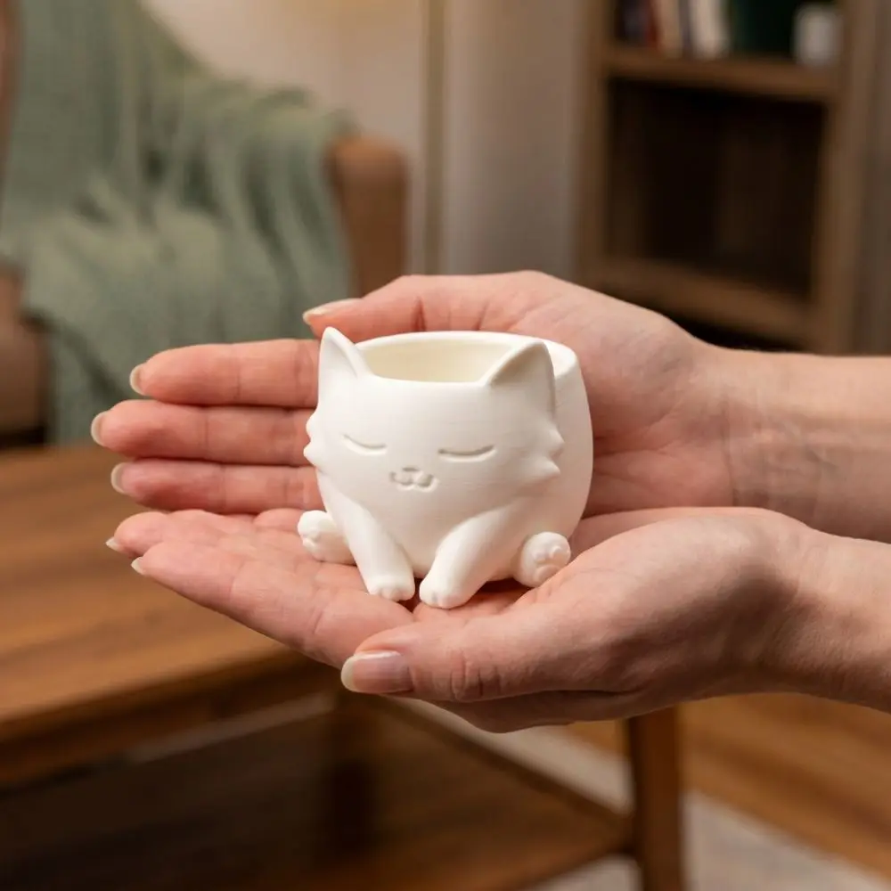 Sweet 3d Printed Cat Shaped Flower Pot Lovely Ornaments Succulent Flower Pot Home Decor Desk Storage Plant Container Gift