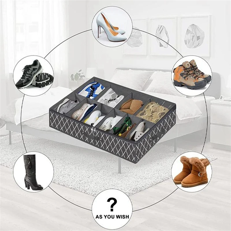 Under Bed Shoe Storage Box Drawer Organizer For Shoe Storage Foldable Box For 12 Pairs Of Shoes,Black(A) Easy To Use