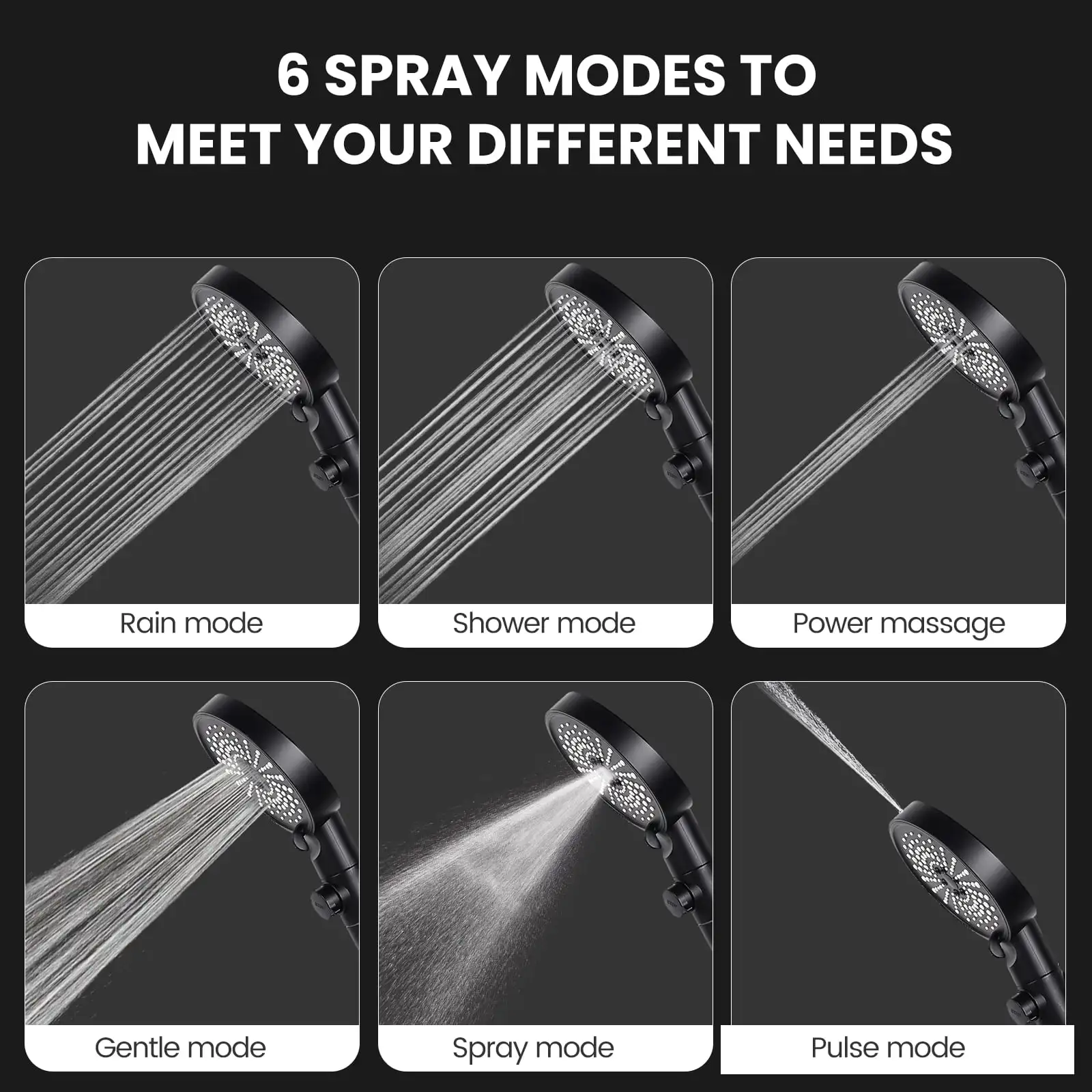 Handheld Shower Head, High Pressure Shower Head with 6 Spray Settings, 59