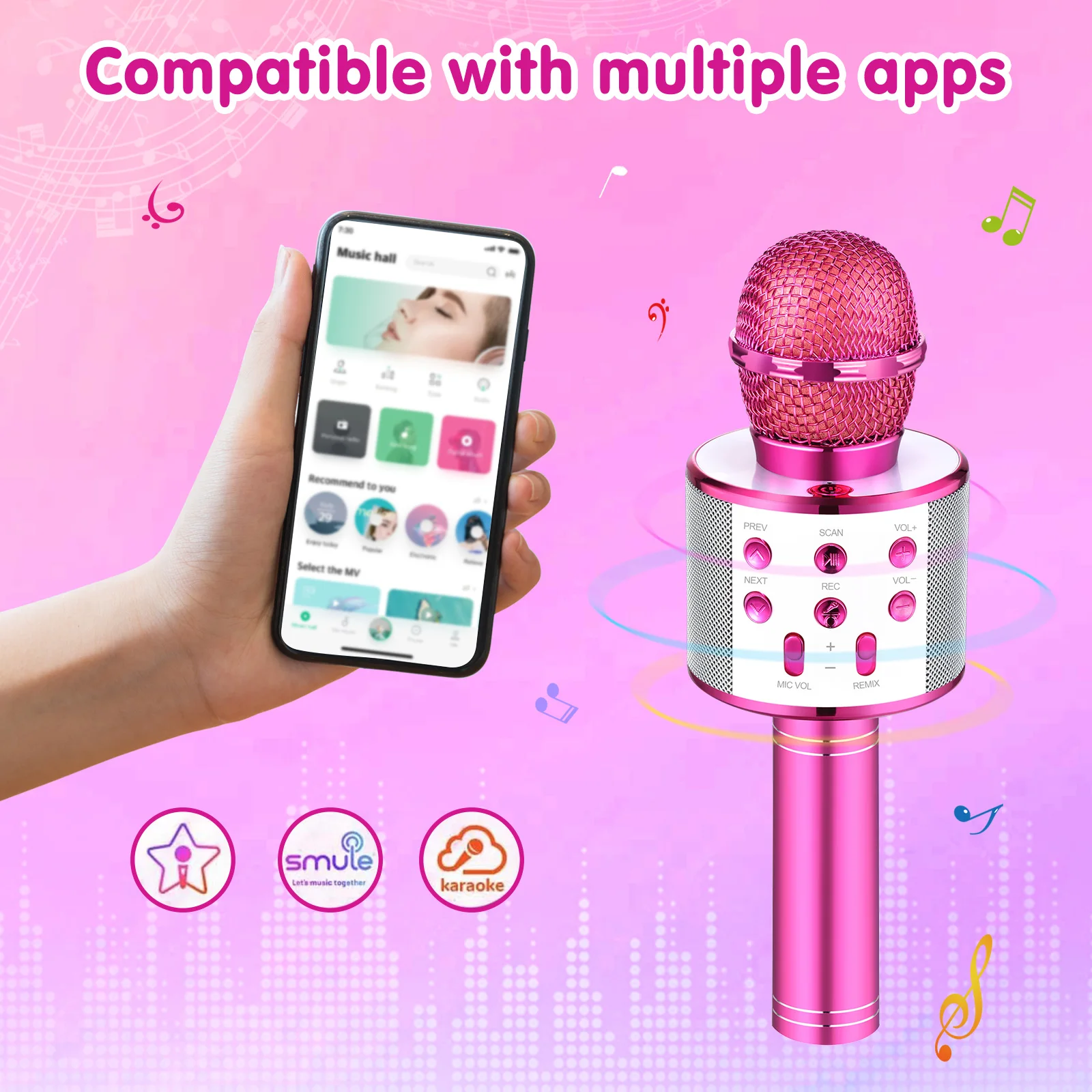 Children\'s karaoke microphone, girl\'s Bluetooth microphone, birthday gift for girls and boys 4, 6, 8 10 year old children\'s toys