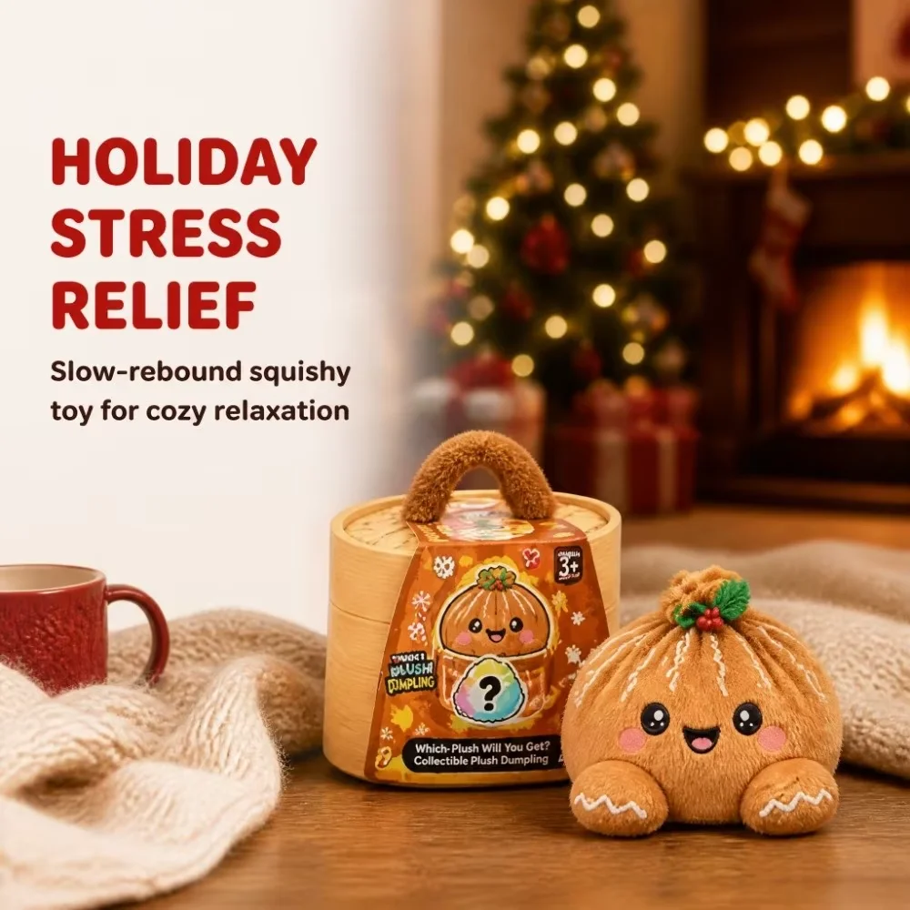 Soft Plush Stuffed Dumpling Squishies Stress Relief Fidget Giant Christmas Dumpling Pillow with Steamer Stuffed Steamed Bun Toy