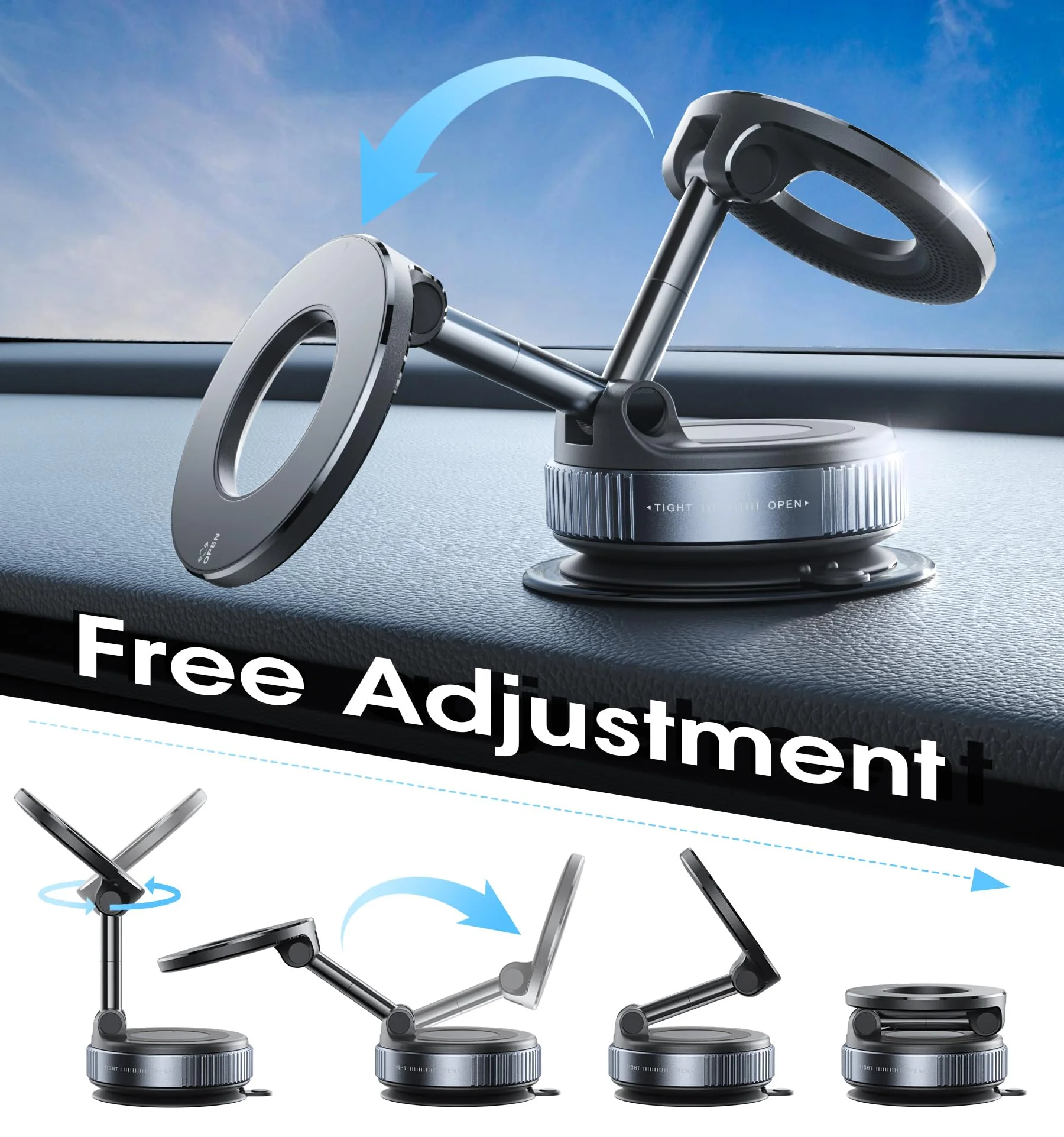 

Новый магнитный автомобильный держатель для телефона с вращением на 360 градусов ° Вращающийся и складной дизайн, сильное магнитное крепление для iPhone 12, 13, 14, 15, 16, 17