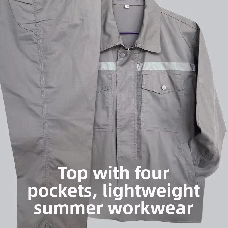 

Летний тонкий рабочий костюм из чистого хлопка для мужчин: износостойкая рабочая одежда с длинным рукавом для стройплощадки, молодежный повседневный стиль