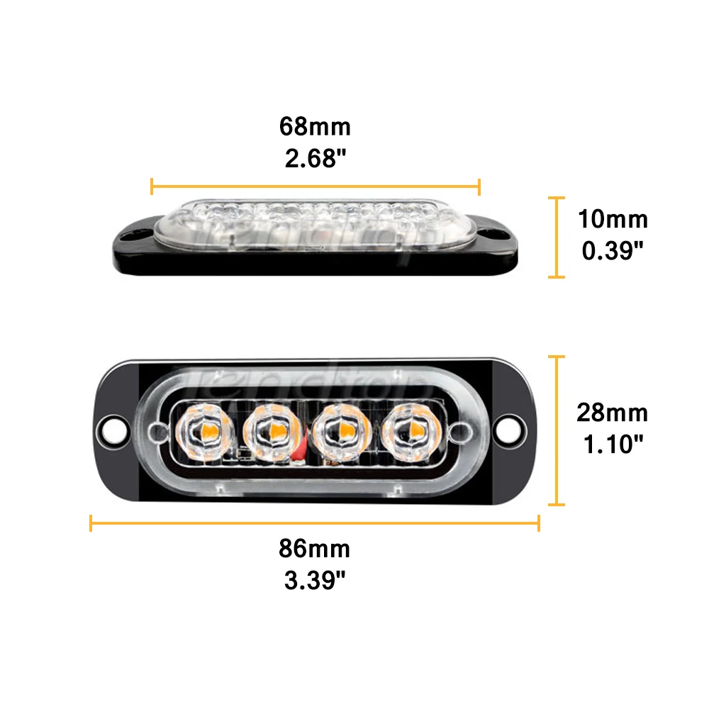 4 LED Strobe Light Side Marker Light Car SUV Truck Pick-Up Motorcy cleFlash Amber Emergency Beacon Strobe Warning Lamp Blinker