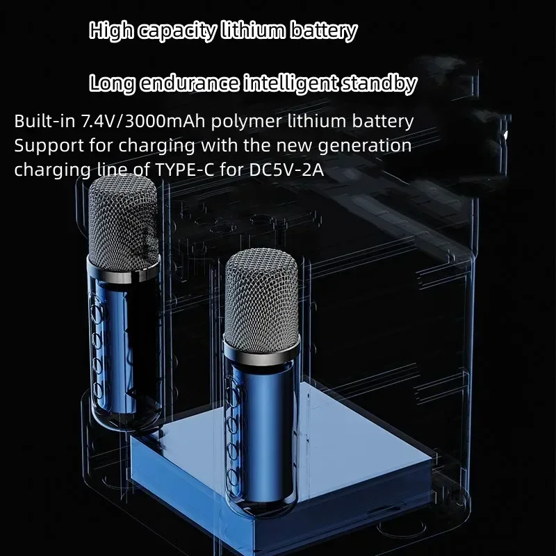 نظام كاريوكي منزلي مكبر صوت بلوتوث لاسلكي مع ميكروفون مزدوج، صوت محيطي عالي الطاقة، مركز موسيقى مع TF USB