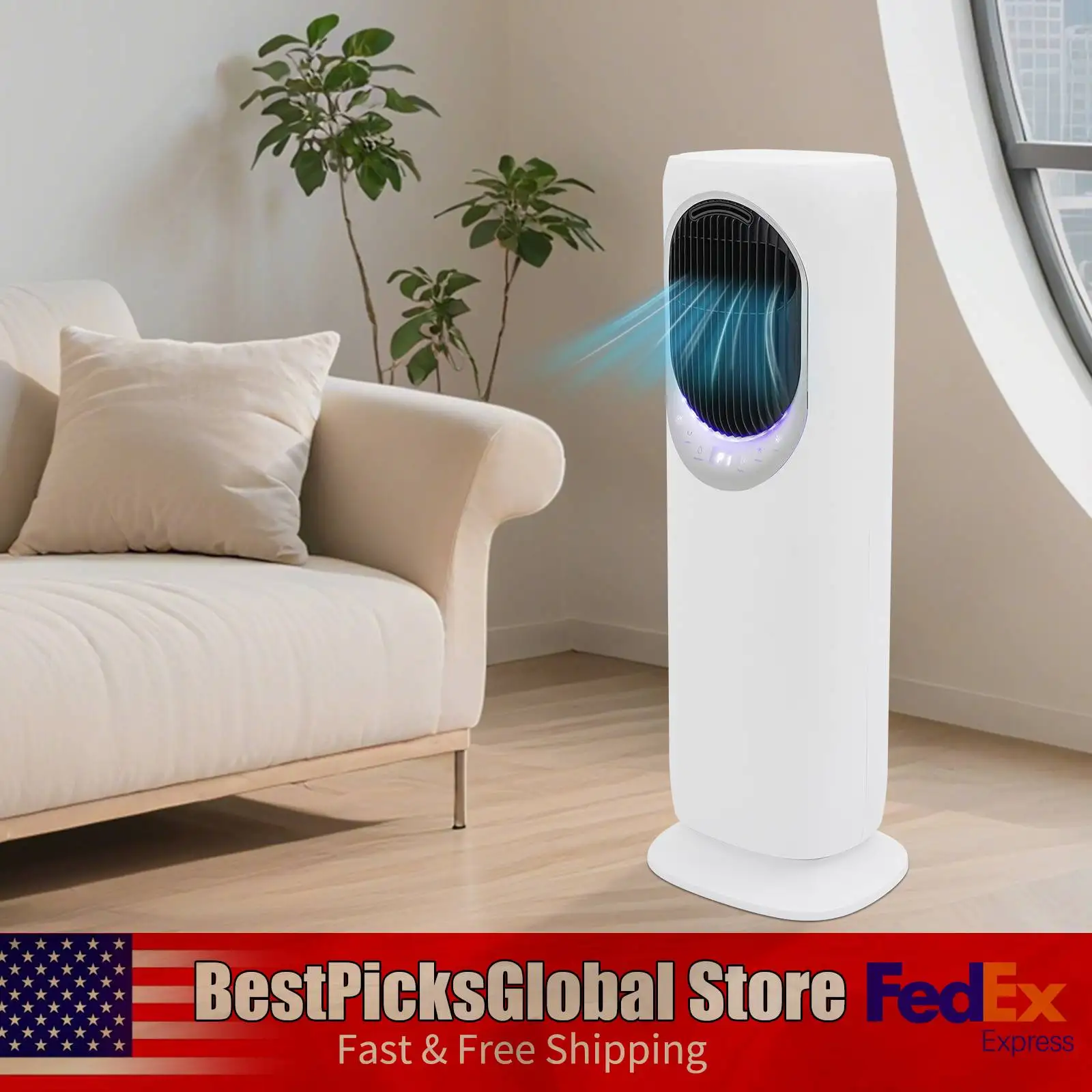 Ventilador de aire acondicionado de calefacción y refrigeración, ventilador de pie de doble propósito y combinación de calentador con humidificación y control remoto para el hogar