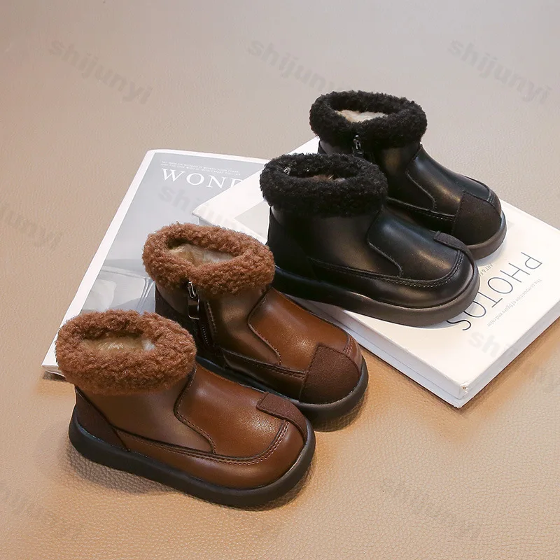 

Children's Vintage Warm High Top Thick Sole Cotton Boots 2025 Winter Boys Fashion Versatile Plush Comfortable Chunky Short Boots