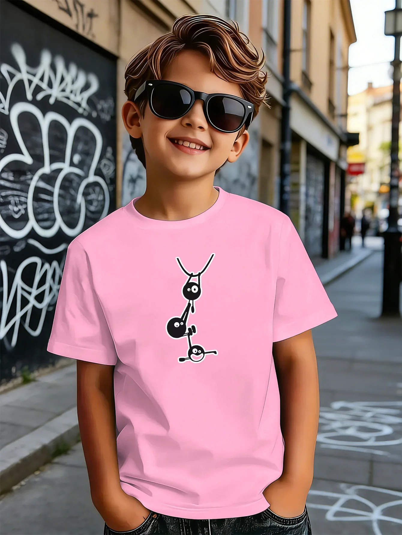 Funny Swing Cartoon Bug Print Kids T Shirt Boys Girls Parent Child Matching Soft Cotton Casual Short Sleeve Basic Daily Tees