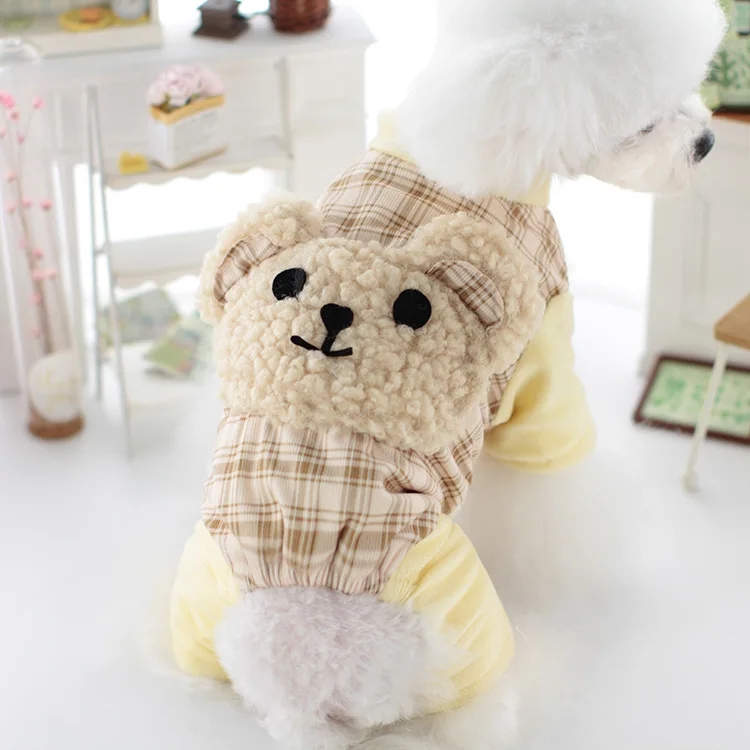 Pet Winter Four Legged Cotton Jacket Plaid Four Corner Pants Thickened Windproof Warm Cute Dog Teddy Bear Sweater Dog Pajamas