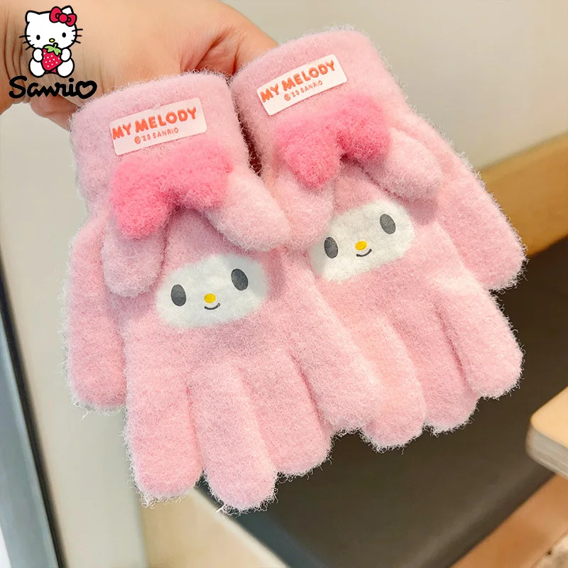 Kawaii Sanrio Gloves Children Kuromi Winter Finger Gloves Plush My Melody Cold-Proof Screen Touch Warm Toddler Plushies Gift Kid