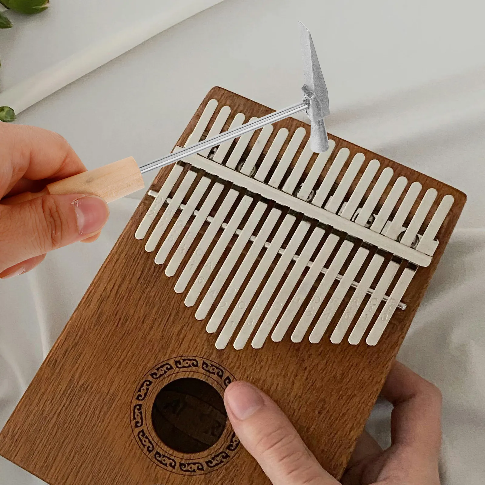 Kalimba Tuning Hammer Compact Portable Stainless Steel Wood Handle Thumb Piano Sound Maintenance Tool for Musicians on The Go