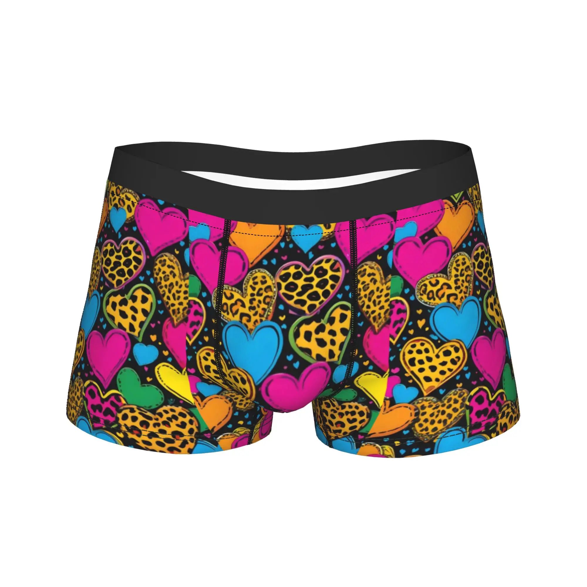 Heart Leopard Mix Underwear  Male Underpants Custom Comfortable Boxershorts Quality Shorts Briefs Big Size 2XL