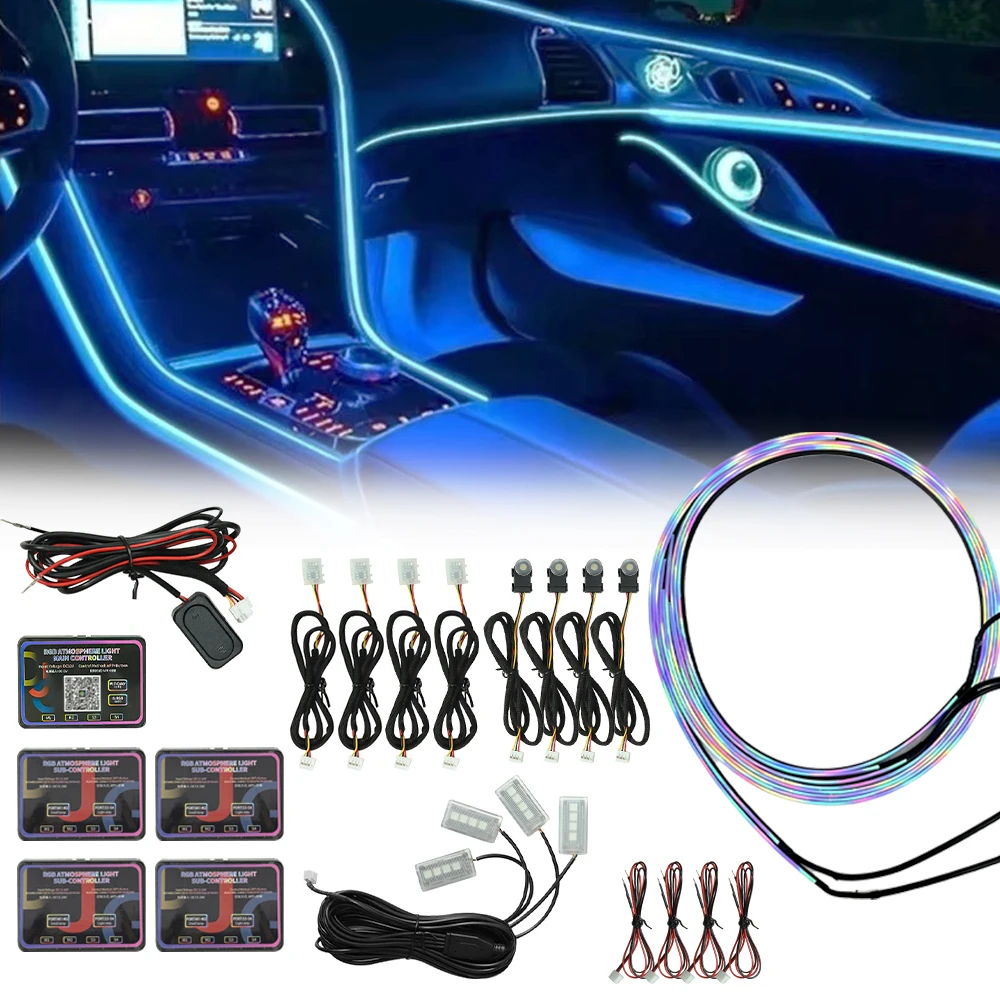 

6/10/18 in 1 LED Car Ambient Lights RGB Symphony Streamer Bluetooth Rainbow Acrylic Strips Auto Atmosphere Lamp Kit 12V