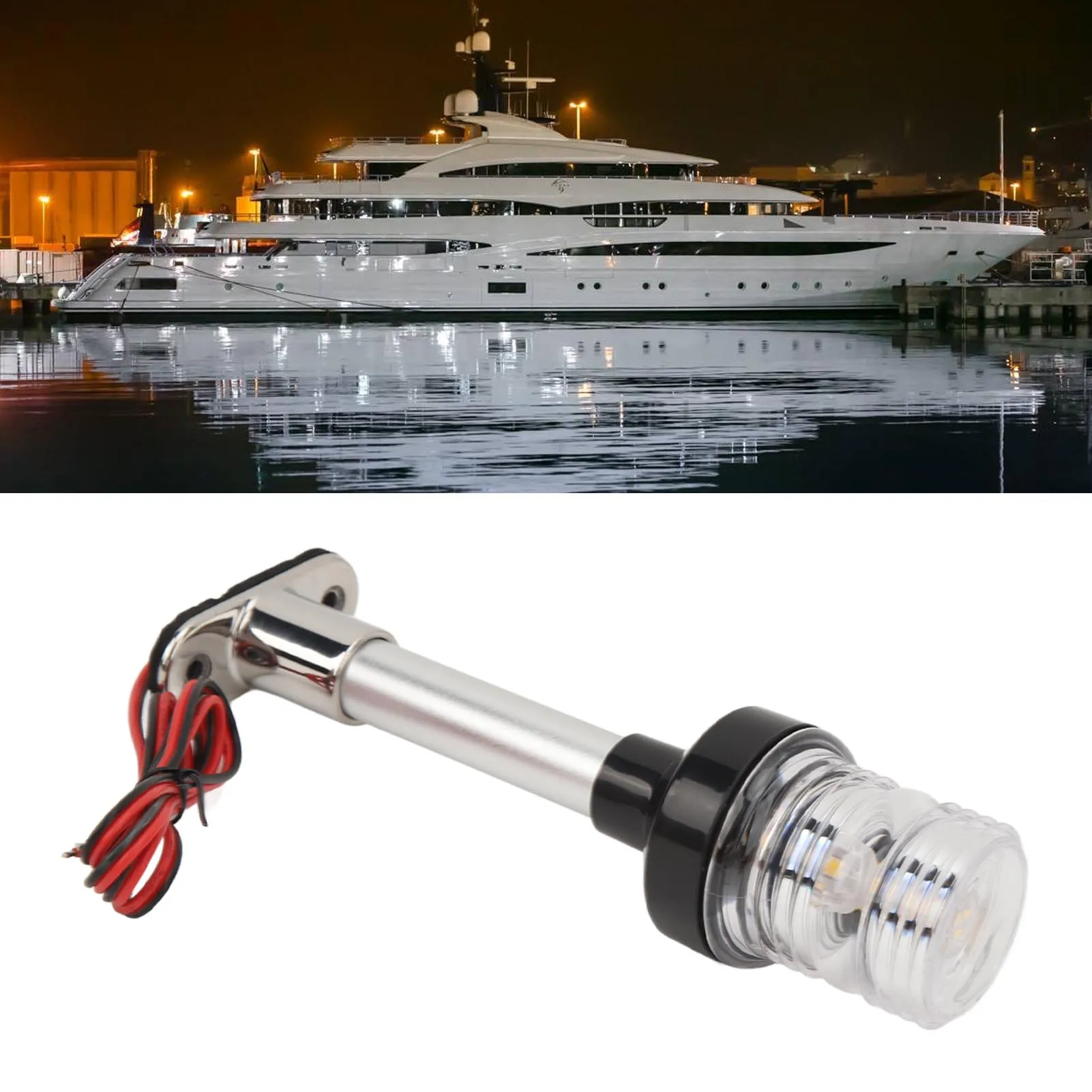 

8 Inch Boat Stern Light IP66 Waterproof Over 2NM Visibility Stainless Steel Base Round Boat Anchor Light