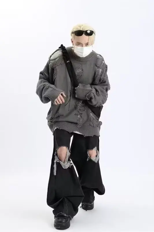 Tweedelige dikke geperforeerde gebreide herentrui voor de wintervakantie met een luie stijl en een high-end jasje