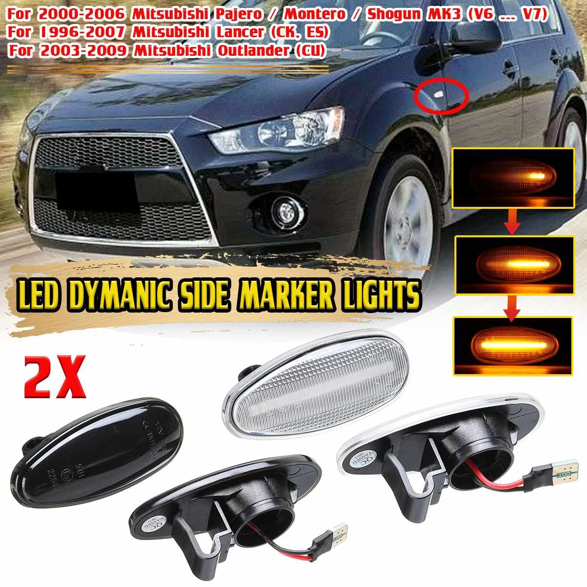

Flowing LED Side Marker Lights Arrow Turn Signal Blinker Lamps For Mitsubishi Pajero Shogun 3 Sport Galant Outlander Lancer