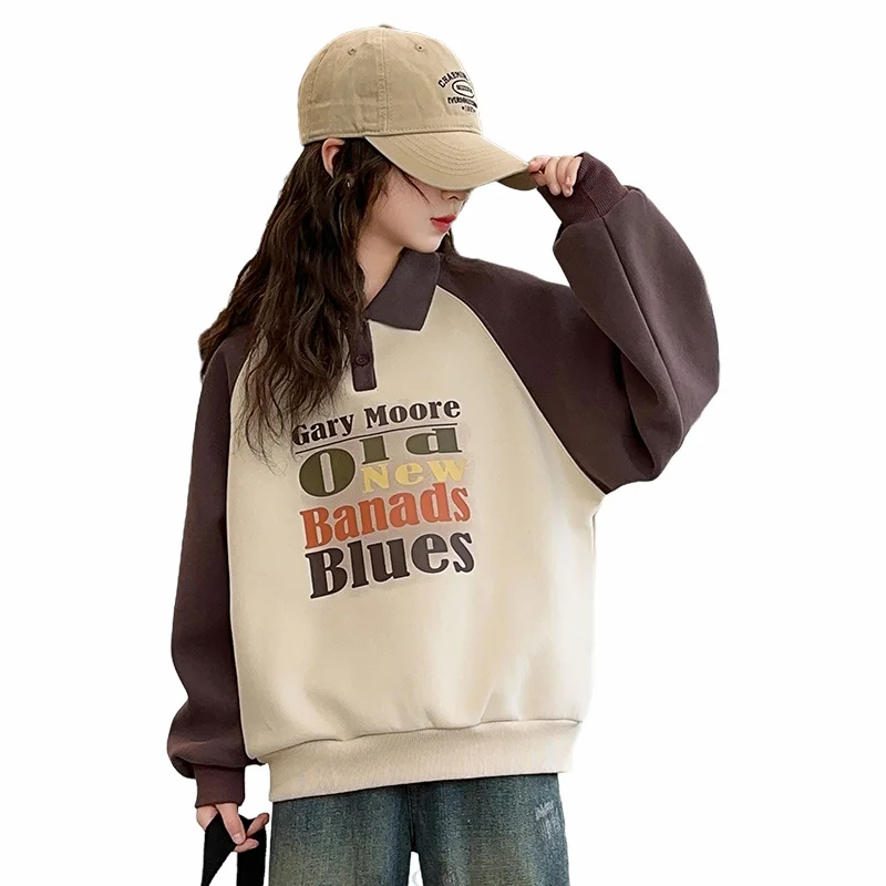 

Children Fashion Patchwork Polo Sweatshirt For Girls Turn-down Collar Polo Shirt Outerwear Kids Teenager Elegant Spring Costume