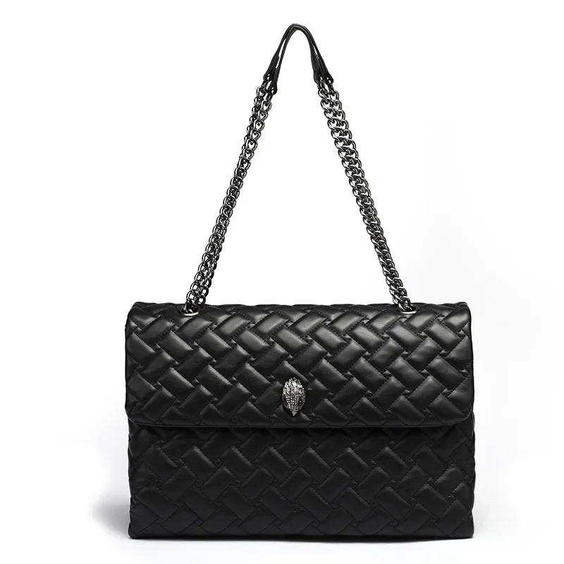 KURT GEIGER LONDON XXL Women's Black Splicing Retro Diamond Sliver Chain Shoulder Fashion Trendy Big Capacity Eagle Head HandBag