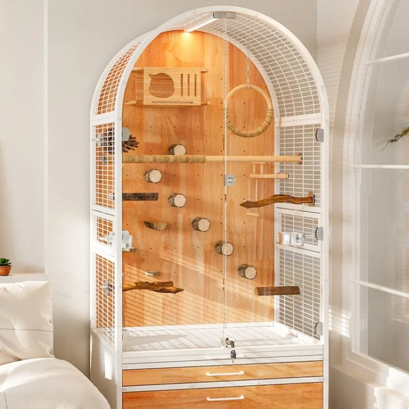 

Parrot Bird Cage Villa Large Household Solid Wood New Luxury Stainless Steel Splash-proof Ecology