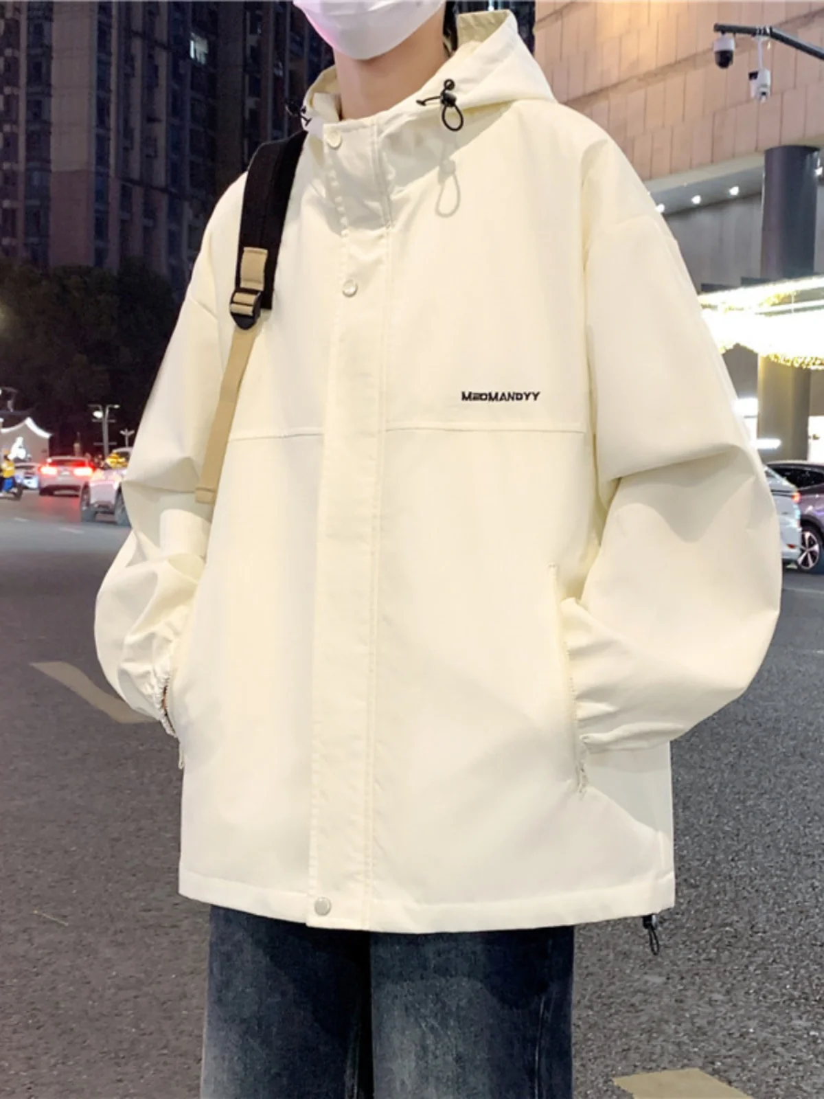 

Cool Men's Spring Jaet American High Street Sle Hoodie Youthful Haome Pilot Coat Anti-Wrinkle Long Sve Zipper Decor...