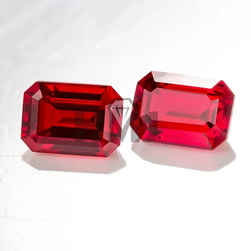 HMJ Holycome Emerald Cut  Pigeon Blood Red Color Lab Ruby Loose Gemstone for Diy Fine Jewelry Making