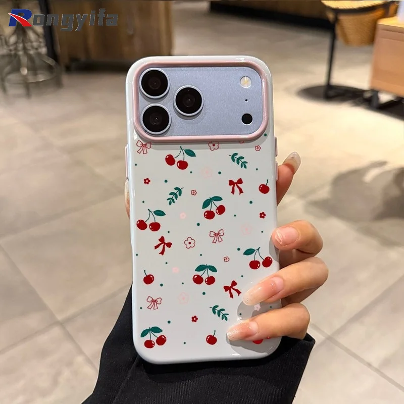 Wine Red Cherry Bow Flower Cover For Samsung Galaxy A08 A07 M07 F07 A06 A05S M05 F05 A04E A04S M04 A03 Core A03S Soft Casing