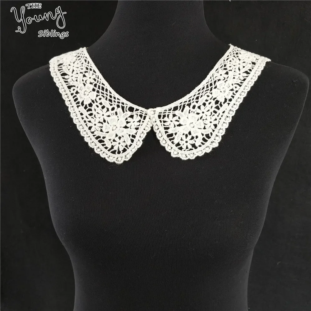 White Embroidery Lace Neckline High quality Flower Fabric decorate Blouse motif dress Sewing Applique DIY Clothing Accessories