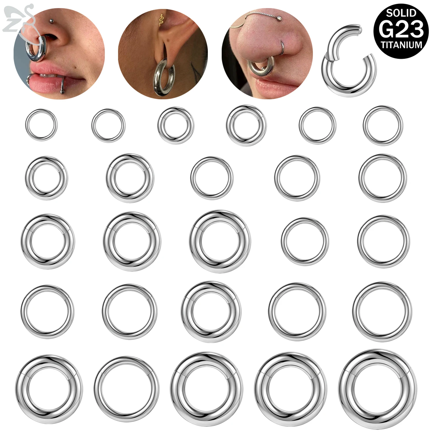 ZS 1 PC 2/4/6/8/10/12G Okrągły F136 G23 Pierścień do nosa ze stali tytanowej Mężczyźni Kobiety Duży miernik Piercing do uszu Nos Rozszerzacz Septum Piercing