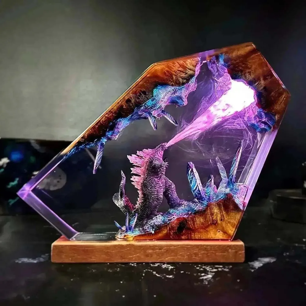 Atomic Breath Monster Resin Lamp Dinosaur LED Night Light Glowing Effect Figure Lamp for Bedroom Home Decor Christmas Gift